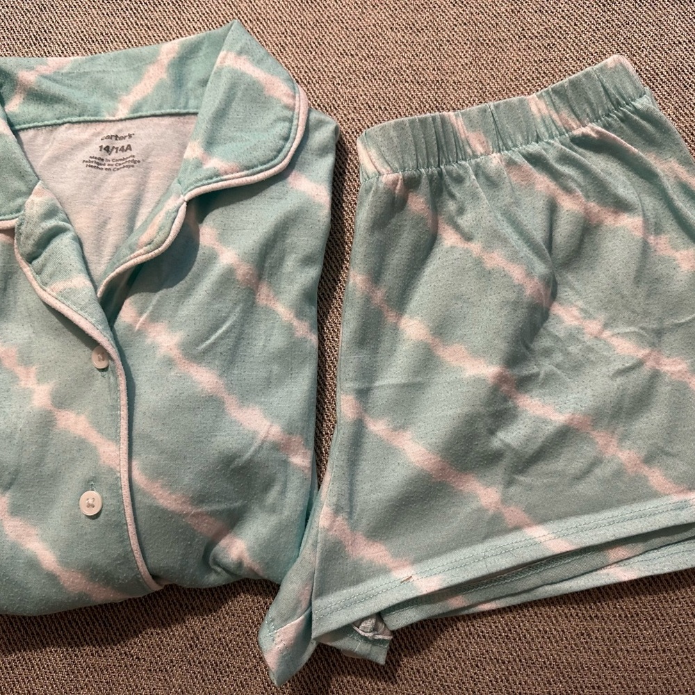 Carter's Aqua and White Kids Pajama Set